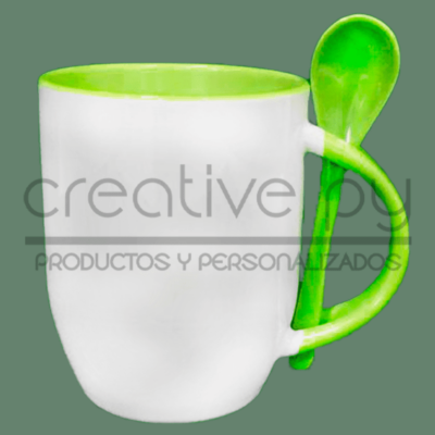 Taza Blanca c/ Cucharita Alza Verde