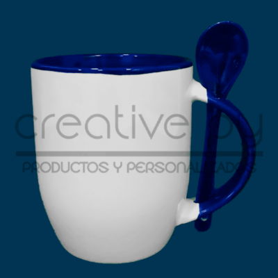Taza Blanca c/ Cucharita Alza Azul