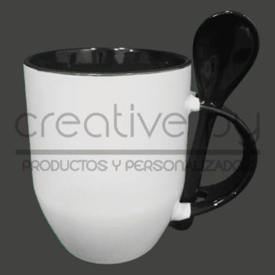 Taza Blanca c/ cucharita Negro