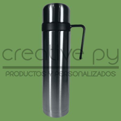 Termo Térmico Plateado Manija Negro